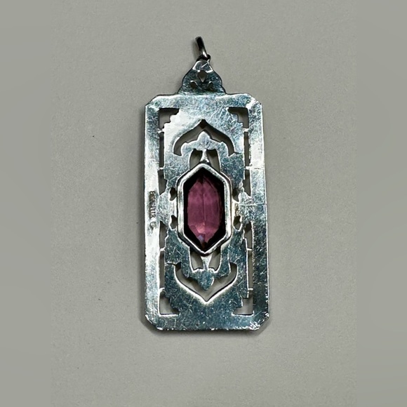 Vintage Art Deco Filigree Sterling Silver & Amethyst Pendant - Picture 5 of 16